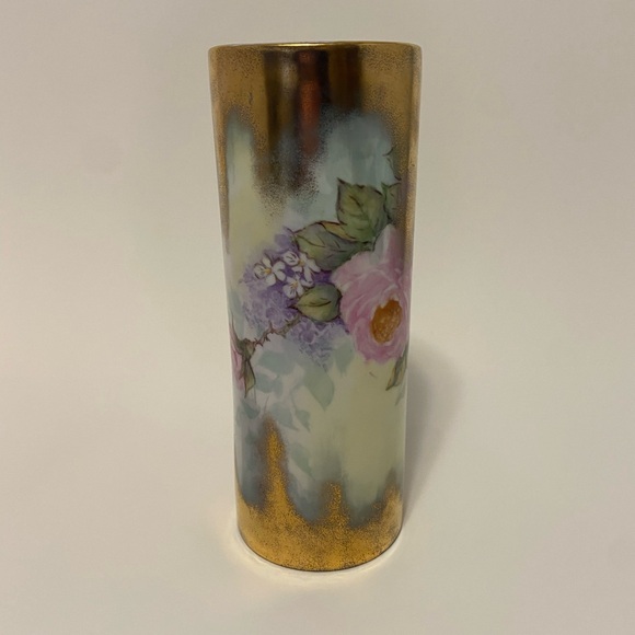 Gorgeous Hand Painted Cylinder Vase Pink Roses - Picture 3 of 12